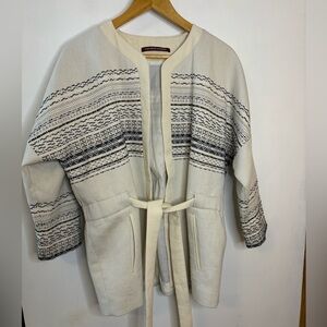 Comptoir Des Cotonniers Black and Cream Striped Open Front Jacket